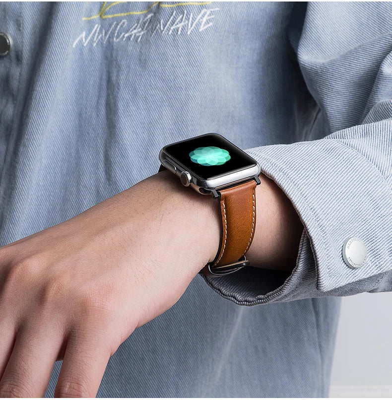 Bracelet Apple Watch en cuir véritable ciré à l’huile 