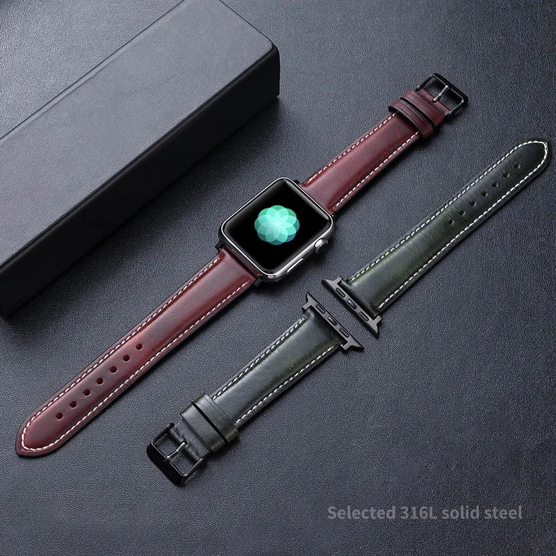 Bracelet Apple Watch en cuir véritable ciré à l’huile 